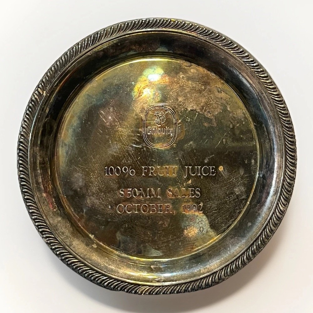 Chiquita Banana Award 50MM Sales October 1992 Vintage Lunt Silverplate Engraved